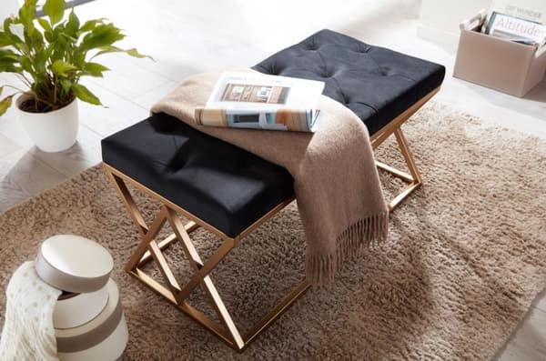 Rootz Modern verhoiltu penkki - Tyylikäs penkki - Chesterfield Pattern - Kultainen kehys - Käsintehty - Velvet Istuin - 90cm x 46cm x 44cm