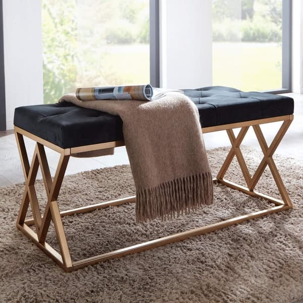 Rootz Modern verhoiltu penkki - Tyylikäs penkki - Chesterfield Pattern - Kultainen kehys - Käsintehty - Velvet Istuin - 90cm x 46cm x 44cm