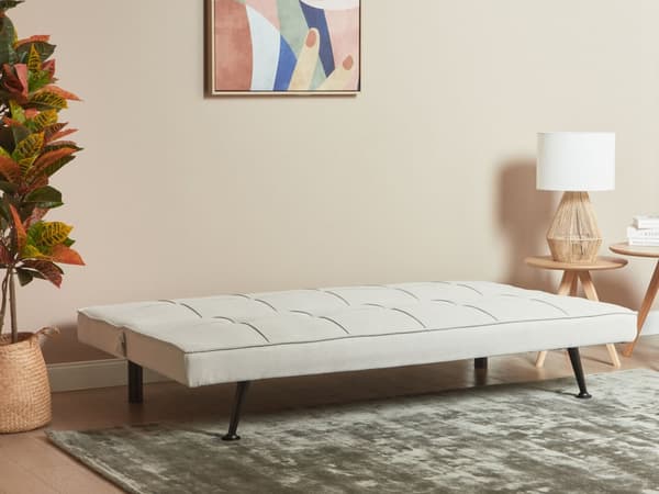 Vuodesohva vaalea beige polyesteri kangas verhoilu 145 x 68 x 75 cm 3 hengelle käsinojaton moderni tyyli
