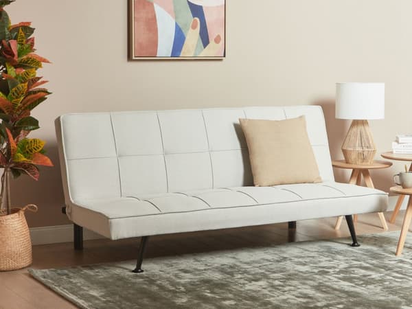 Vuodesohva vaalea beige polyesteri kangas verhoilu 145 x 68 x 75 cm 3 hengelle käsinojaton moderni tyyli