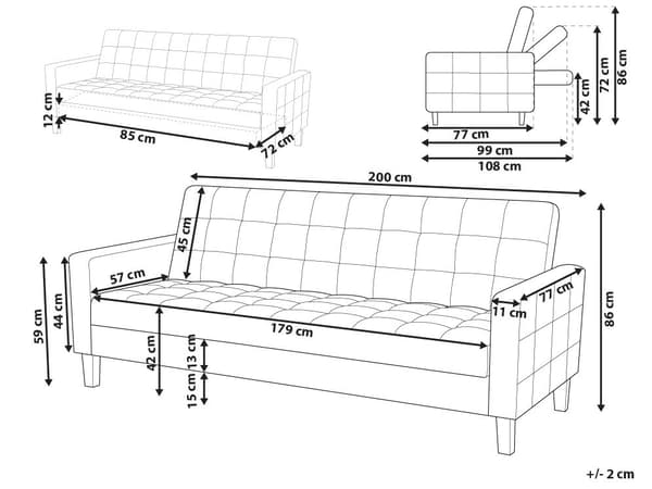 Sovesofa Off-white Stoff 3-seter Chenille-tekstur Klikk-klakk-mekanisme Oppbevaringsrom Moderne design Sofa Stue