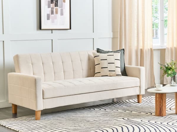 Sovesofa Off-white Stoff 3-seter Chenille-tekstur Klikk-klakk-mekanisme Oppbevaringsrom Moderne design Sofa Stue