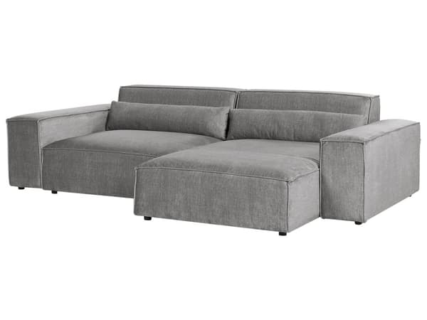 Hjørnesofa med Chaiselong Grå Polyester 2 Personers Sofa L Formet Dyb Sofahjørne Siddemøbel Blød Stofsofa Venstrevendt Modulsofa