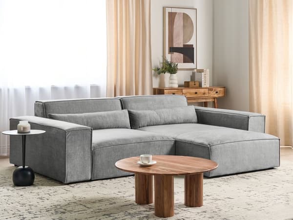 Hjørnesofa med Chaiselong Grå Polyester 2 Personers Sofa L Formet Dyb Sofahjørne Siddemøbel Blød Stofsofa Venstrevendt Modulsofa