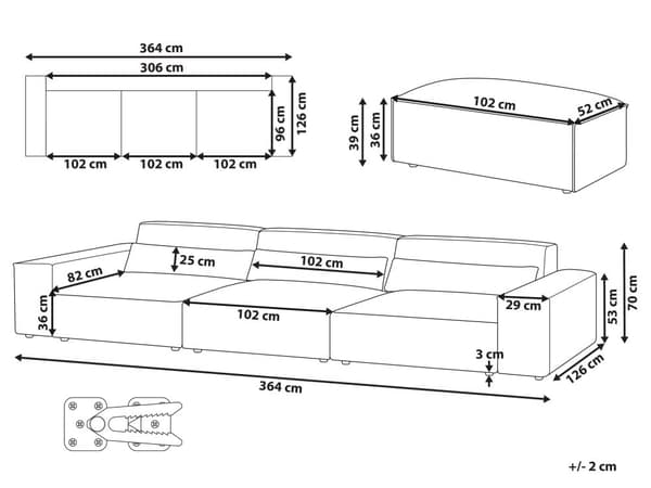 Modulsofa Grå Polyester 3 Personers Designer Blød Moderne Flyder Sofa med Fodskammel Lav Ryg Stue Indretning Høj Kvalitet Stofsofa
