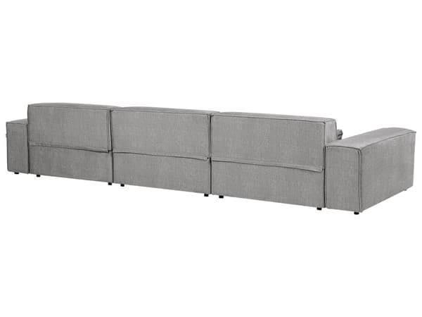 Modulsofa Grå Polyester 3 Personers Designer Blød Moderne Flyder Sofa med Fodskammel Lav Ryg Stue Indretning Høj Kvalitet Stofsofa