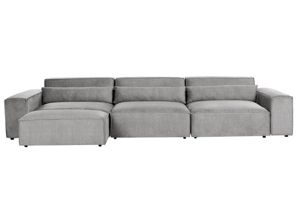Modulsofa Grå Polyester 3 Personers Designer Blød Moderne Flyder Sofa med Fodskammel Lav Ryg Stue Indretning Høj Kvalitet Stofsofa