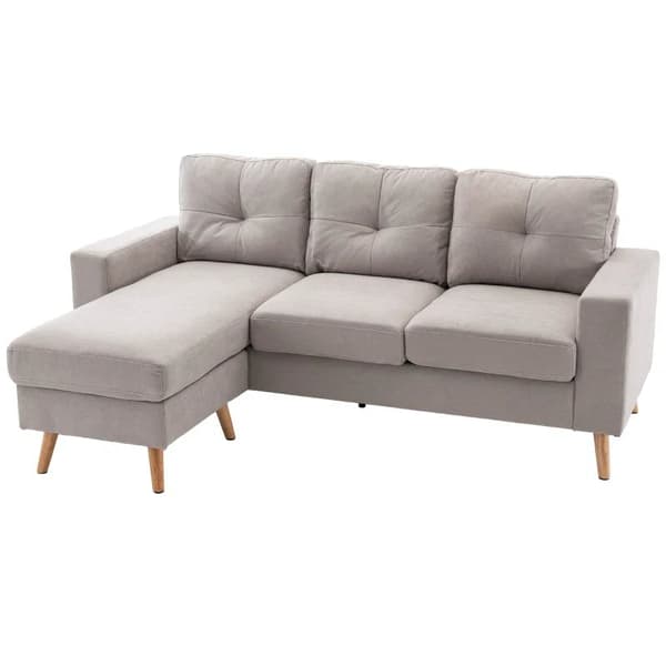 Rootz 3-sits hörnsoffa - Linnelook - Vändbar schäslong - Gummiträ - Ljusgrå - 193x136x85 cm