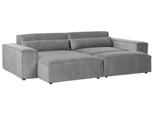 Hjørnesofa med Chaiselong Grå Polyester 2 Personers Sofa L Formet Sofahjørne Siddemøbel Blød Stofsofa Højrevendt Modulsofa med Fodskammel