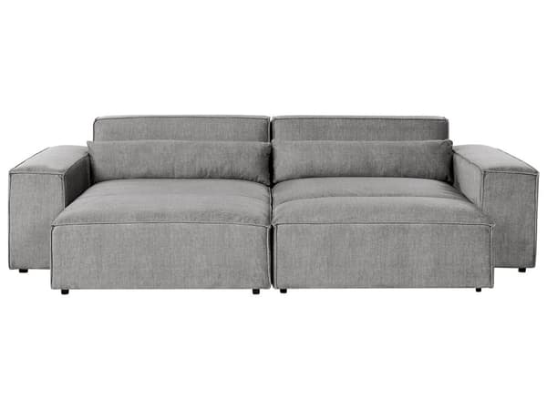 Hjørnesofa med Chaiselong Grå Polyester 2 Personers Sofa L Formet Sofahjørne Siddemøbel Blød Stofsofa Højrevendt Modulsofa med Fodskammel
