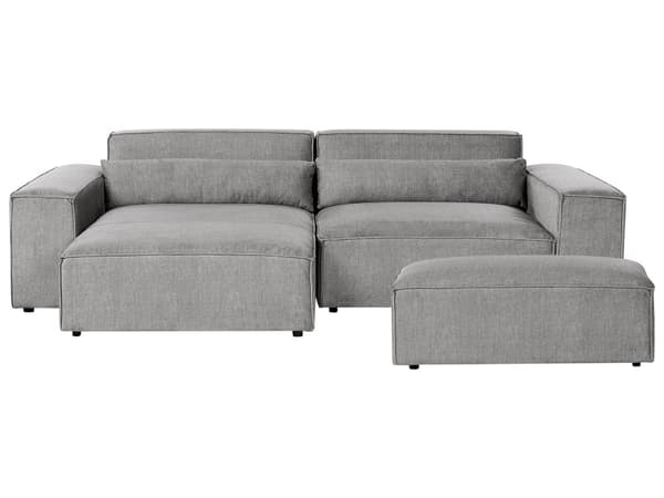 Hjørnesofa med Chaiselong Grå Polyester 2 Personers Sofa L Formet Sofahjørne Siddemøbel Blød Stofsofa Højrevendt Modulsofa med Fodskammel