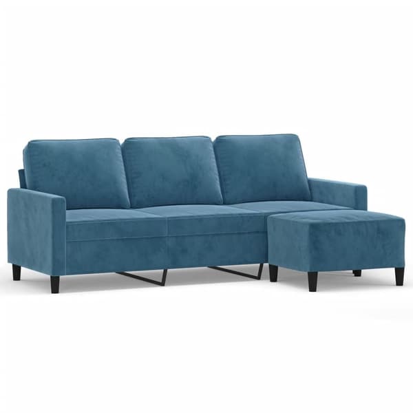 vidaXL 3-sitssoffa med fotpall blå 180 cm sammet