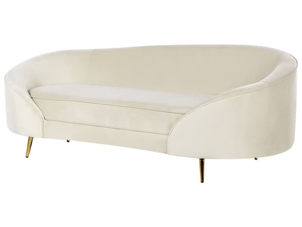 Sohva beige sametti 3 hengelle kultaiset metallijalat retro-tyyli glamour-tyyli