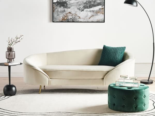 Sohva beige sametti 3 hengelle kultaiset metallijalat retro-tyyli glamour-tyyli