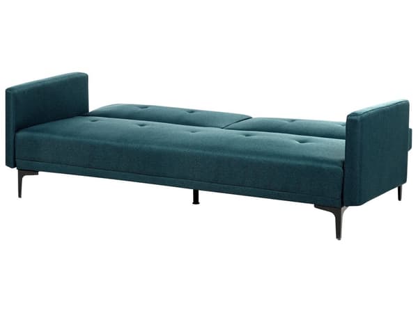 Sovesofa Blå Stoff 3-seter Metallben Dekorative knapper Avtakbare putetrekk Justerbar ryggstøtte Sofa med sovefunksjon Moderne design Stue