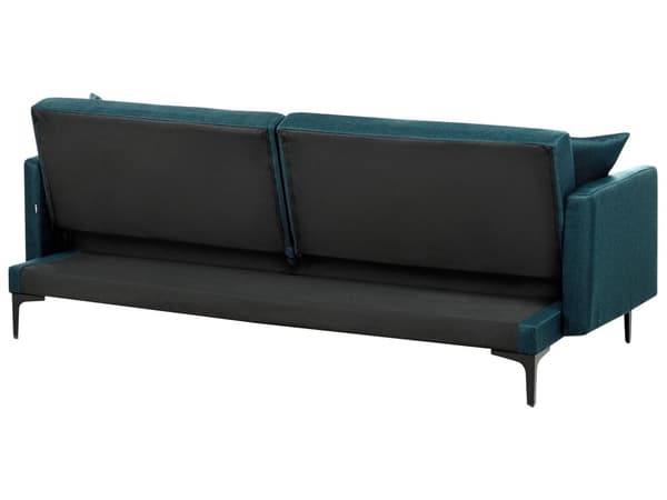 Sovesofa Blå Stoff 3-seter Metallben Dekorative knapper Avtakbare putetrekk Justerbar ryggstøtte Sofa med sovefunksjon Moderne design Stue