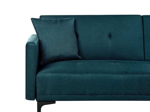 Sovesofa Blå Stoff 3-seter Metallben Dekorative knapper Avtakbare putetrekk Justerbar ryggstøtte Sofa med sovefunksjon Moderne design Stue