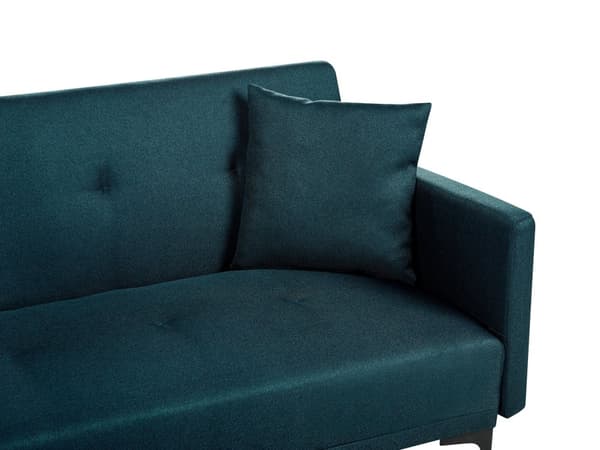 Sovesofa Blå Stoff 3-seter Metallben Dekorative knapper Avtakbare putetrekk Justerbar ryggstøtte Sofa med sovefunksjon Moderne design Stue