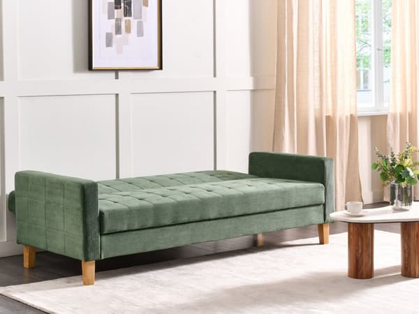 Sovesofa Grøn Polyester 3 Personers Moderne Blød Sofaseng med Opbevaring Udtræk Designsofa til Værelse Stofsofa med Armlæn