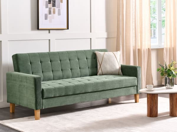 Sovesofa Grøn Polyester 3 Personers Moderne Blød Sofaseng med Opbevaring Udtræk Designsofa til Værelse Stofsofa med Armlæn