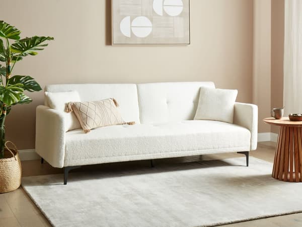 Bäddsoffa Off-White Bouclé 3-sits Knäppt Sits Klick Klack