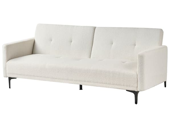Bäddsoffa Off-White Bouclé 3-sits Knäppt Sits Klick Klack