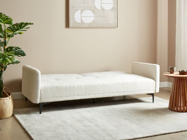 Bäddsoffa Off-White Bouclé 3-sits Knäppt Sits Klick Klack