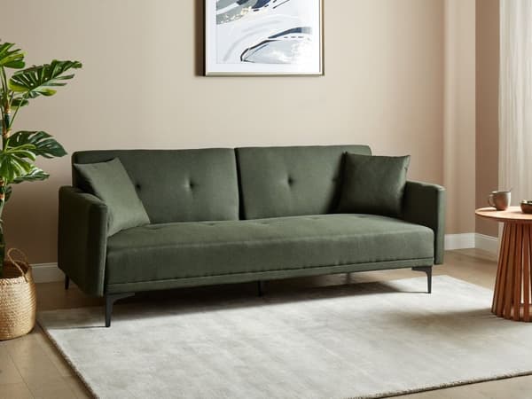 Bäddsoffa Mörkgrön Tyg 3-sits Knäppt Sits Klick Klack