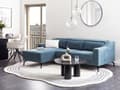 Miniatyrbillede 2 af 11: Hjørnesofa Blå Stof Chenille Polyester med Sølv Krom Metalben 4 Personers Sofa med Chaiselong Open End Justerbare Nakkestøtter Stue Inspiration