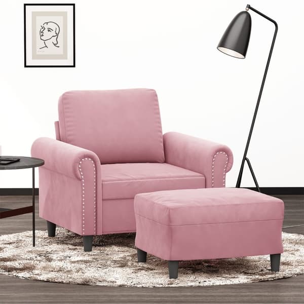 vidaXL Fåtölj med fotpall rosa 60 cm sammet