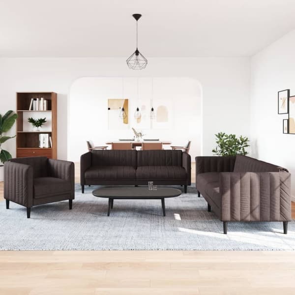 vidaXL sofasæt 3 dele stof mørkebrun