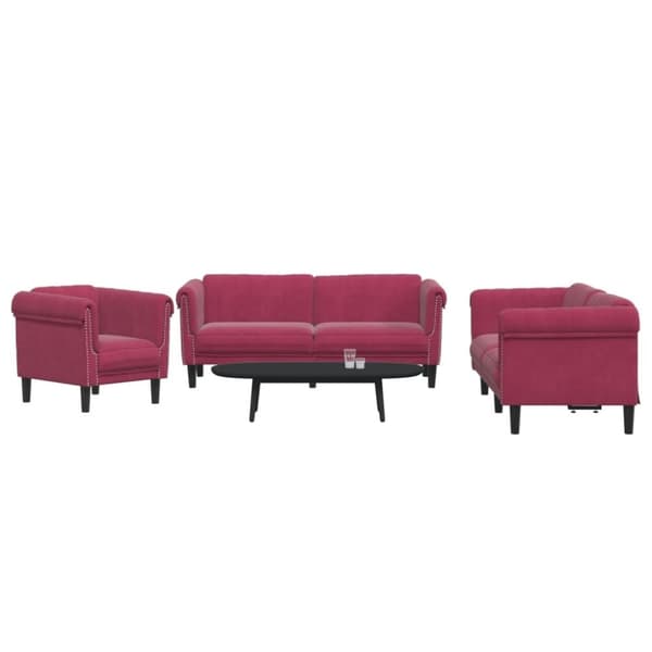 vidaXL sofasæt 3 dele velour vinrød