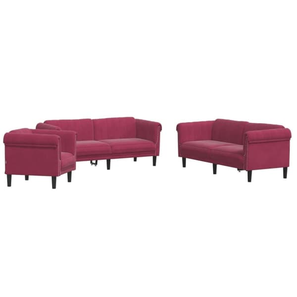 vidaXL sofasæt 3 dele velour vinrød