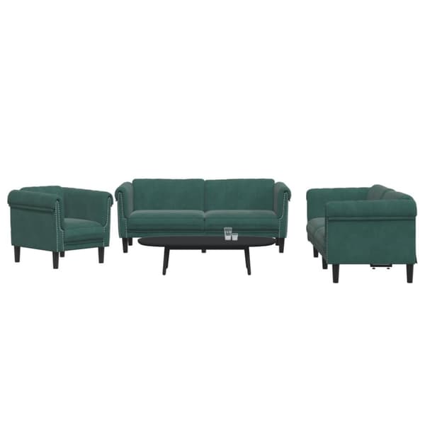 vidaXL sofasæt 3 dele velour mørkegrøn