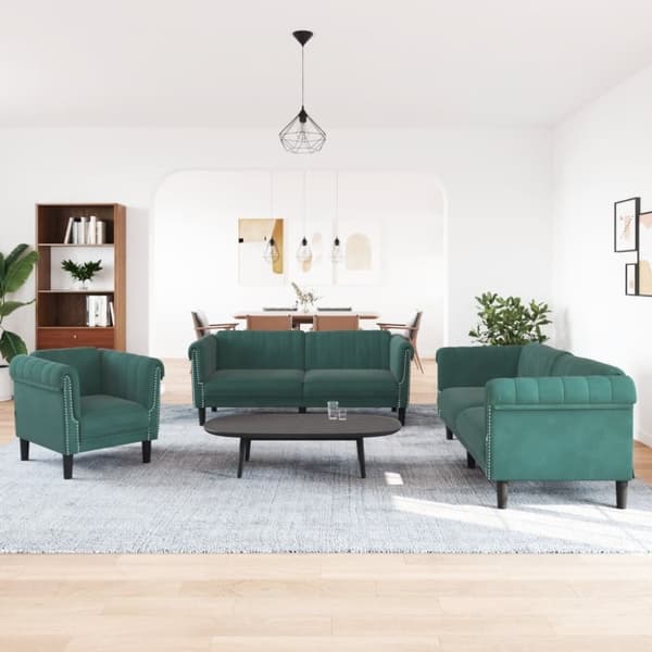 vidaXL sofasæt 3 dele velour mørkegrøn