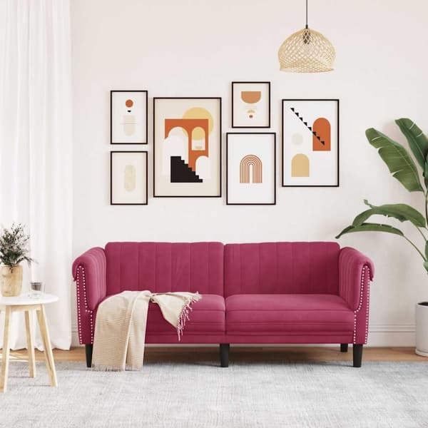 vidaXL Soffa 2-sits vinröd sammet