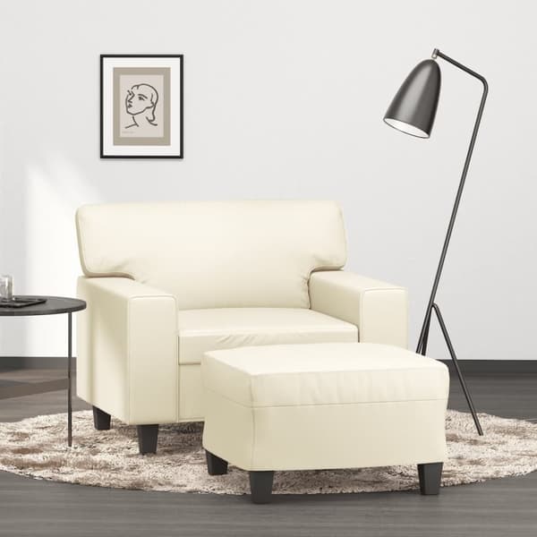 vidaXL Fåtölj med fotpall gräddvit 60 cm konstläder