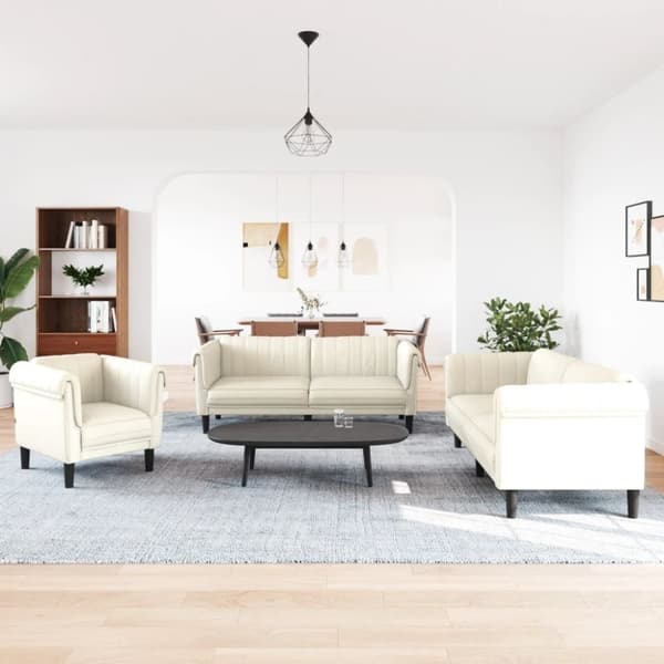 vidaXL sofasæt 3 dele velour cremefarvet