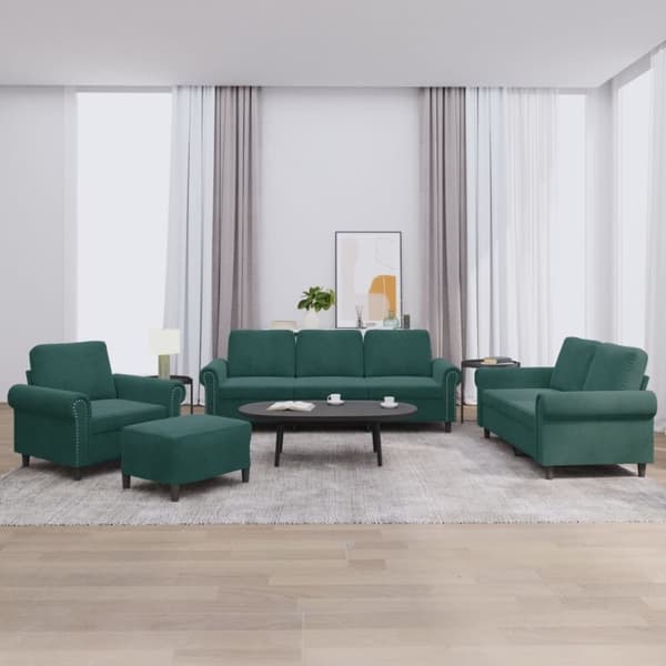 vidaXL sofasæt 4 dele med hynder velour mørkegrøn