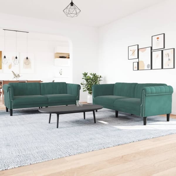 vidaXL sofasæt 2 dele velour mørkegrøn