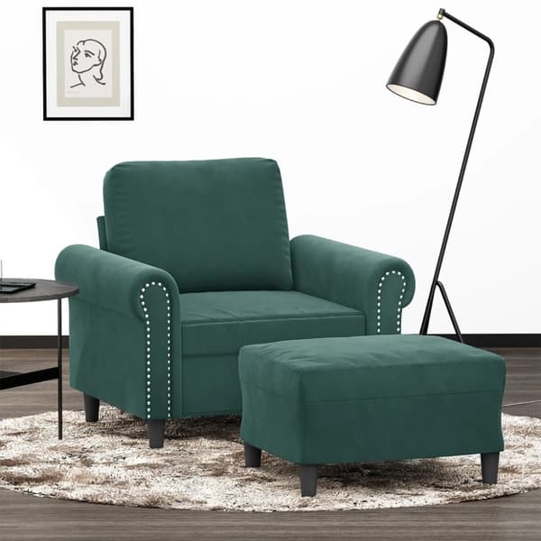 vidaXL Fåtölj med fotpall mörkgrön 60 cm sammet
