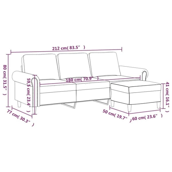 vidaXL 3-personers sofa med fodskammel 180 cm velour blå