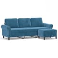 Miniatyrbillede 1 af 7: vidaXL 3-personers sofa med fodskammel 180 cm velour blå