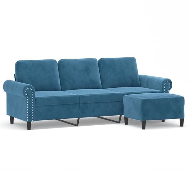vidaXL 3-personers sofa med fodskammel 180 cm velour blå