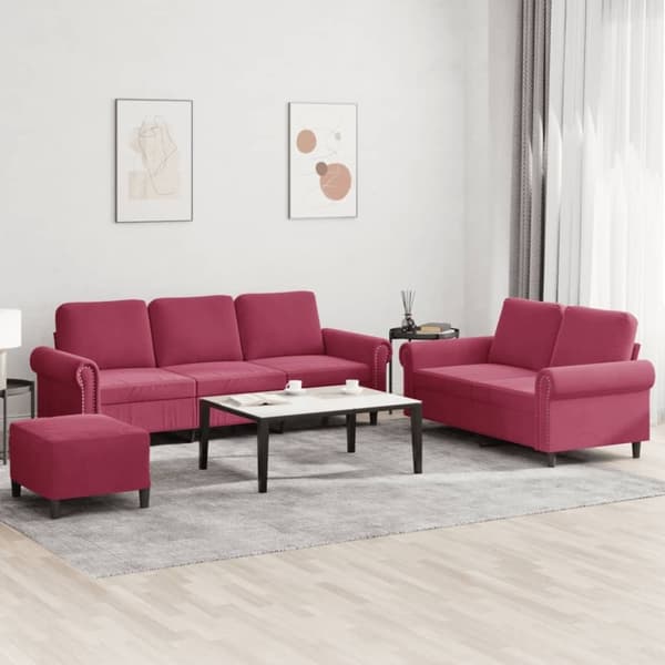 vidaXL sofasæt 2 dele med hynder velour vinrød