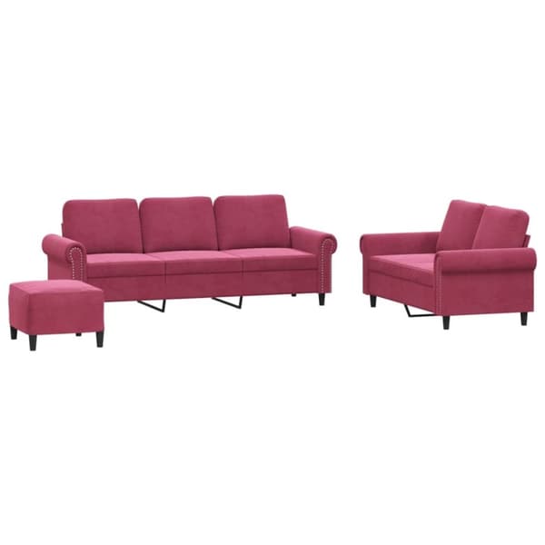vidaXL sofasæt 2 dele med hynder velour vinrød