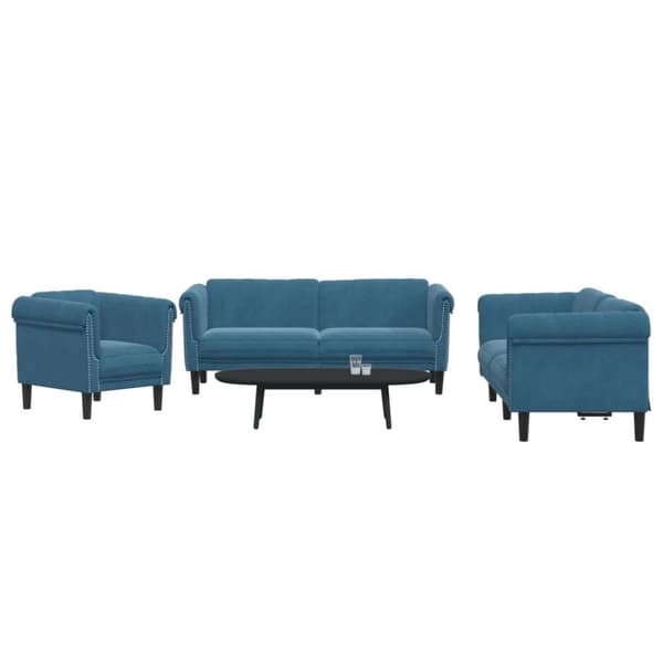 vidaXL sofasæt 3 dele velour blå