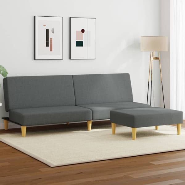 vidaXL Bäddsoffa 2-sits med kuddar och fotpall mörkgrå sammet