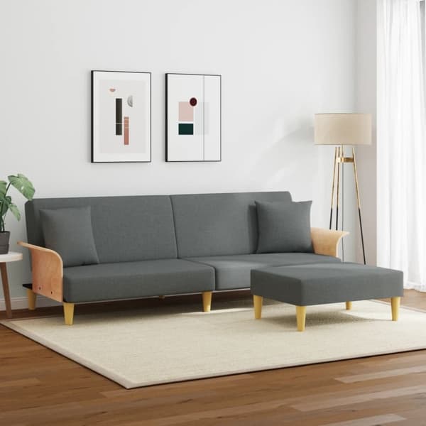 vidaXL Bäddsoffa 2-sits med kuddar och fotpall mörkgrå sammet