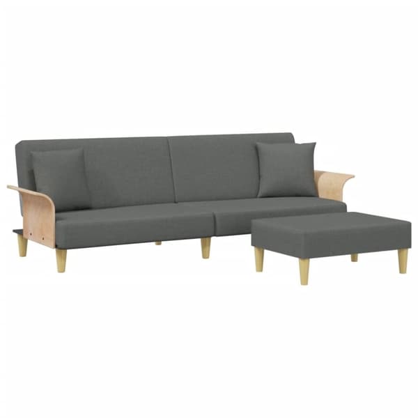 vidaXL Bäddsoffa 2-sits med kuddar och fotpall mörkgrå sammet